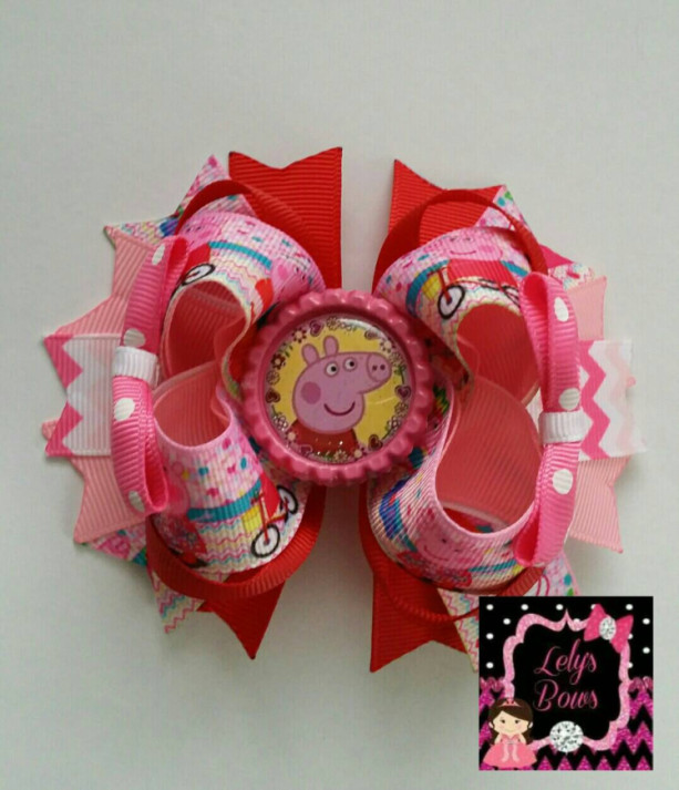 Peppa pig inspired Stacked Boutique Hair Bow, Peppa pig hair bow,  peppa pig bow, peppa pig party, peppa pig birthday party, peppa pig