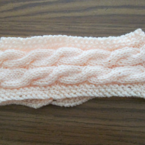 Hand Knit Headband/ Earmuff- Peach Blossom
