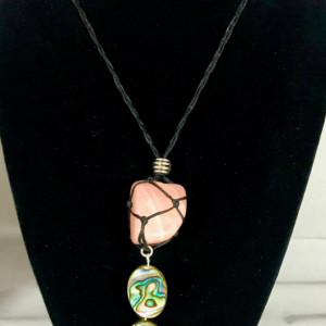 ROSE QUARTZ Healing Crystal with Dual Oval Abalone Shell Charms