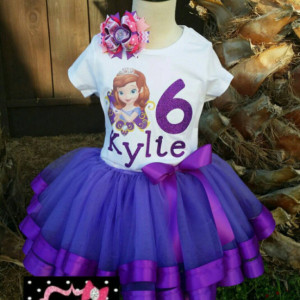 Personalized Sofia the first ribbon trimmed tutu set , Sofia the first tutu, ribbon trim tutu, custom tutu, birthday outfit, Sofia the first