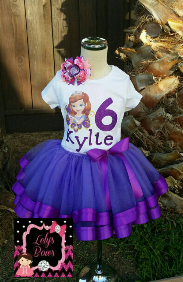 Personalized Sofia the first ribbon trimmed tutu set , Sofia the first tutu, ribbon trim tutu, custom tutu, birthday outfit, Sofia the first