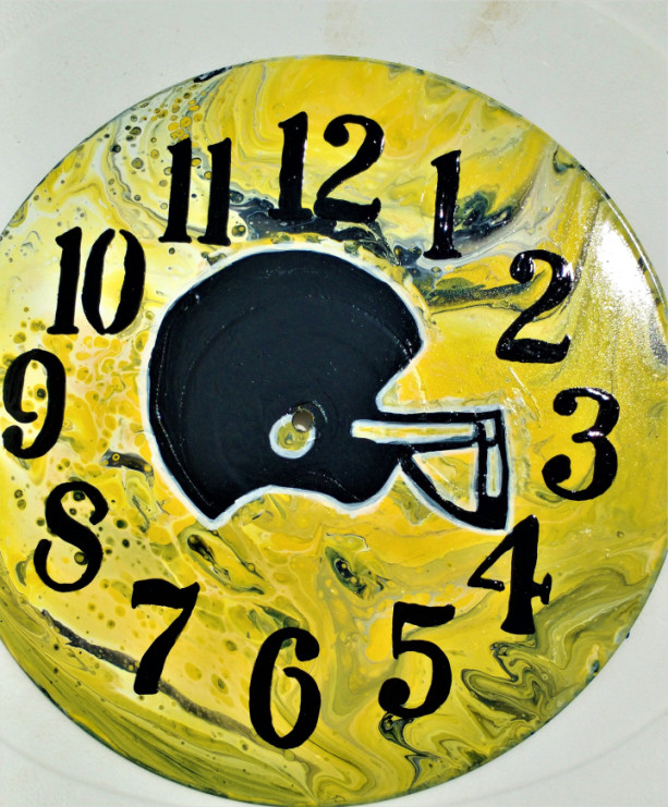 Wall Clock Analog Battery operated Football Fan Original Abstract Painting on Vinyl Record Acrylic pouring Personalized  Dad Gift Man Gift