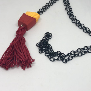 Upcycled French Fries Box Eraser Toy with Tassel Necklace - French Fry Jewelry - Tassel Necklace - Upcycled Toy Necklace - Red Fast Food