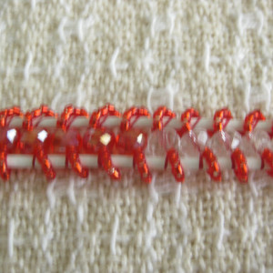 Leather beaded cuff bracelet in red and white Wrap bracelet