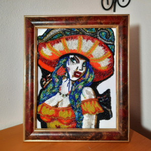 Spanish Beauty beaded framed art