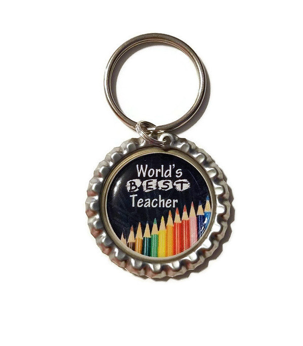 Worlds Best Teacher  Bottle Cap Keychain, Teacher, Teacher Gift, School, Back to School