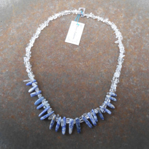 Necklace-Rock Crystal Chips(Clear) with Sodalite(Blue and White)-Long Beads