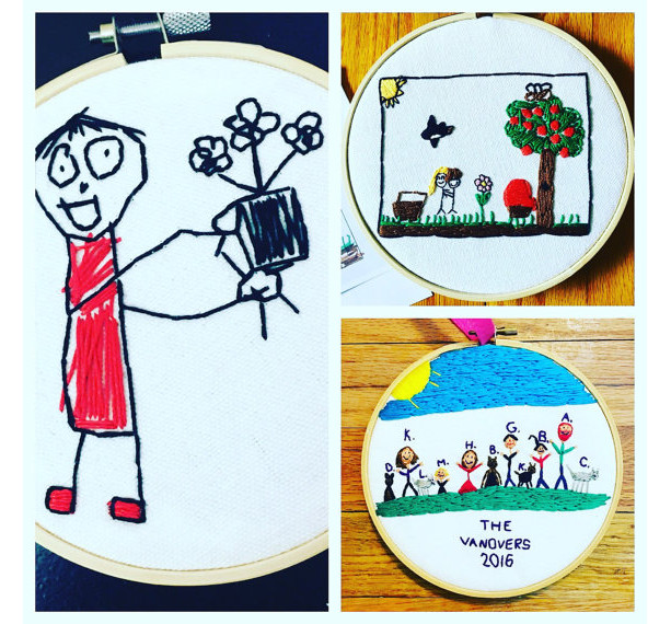 10 inch Hoop, Your Child's Art Work, Your Child's Drawing, Custom Embroidery Hoop, Embroidered Wall Hanging, Custom Artwork, Embroidered Children's Art