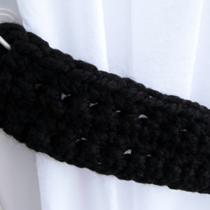 Solid Black Curtain Tie Backs, Curtain Tiebacks, One Pair Wool Blend Basic Black Drapery Holders, Crochet Knit, Ready to Ship in 3 Days
