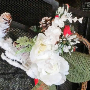 Grapevine Stocking Wreath Decoration With Female Cardinal White Roses and Pine Cones