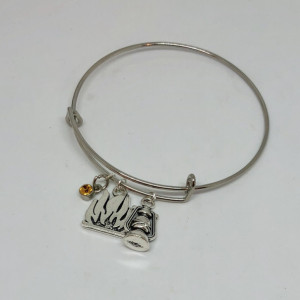Camping Inspired Oil Lamp and Bonfire Bangle Charm Bracelet - Charm Jewelry - Gift for Her - Campfire Party