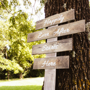 Wedding signage/directionals “Happily ever starts here”