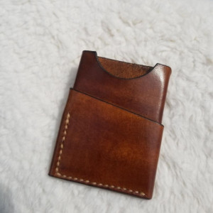 Leather Card Wallet Brown with cream colored thread
