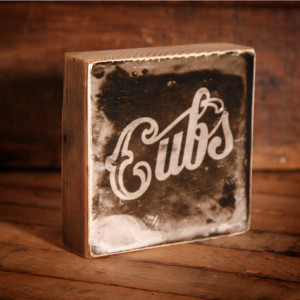 Chicago Cubs Vintage Distressed Logo Reclaimed Wood Block