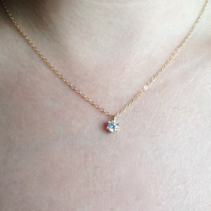 CZ Necklace, Solitaire Necklace, Tiny Diamond Pendant, 14k Gold Fill Chain, Perfect Layering Necklace, Floating Diamond Necklace, Dainty