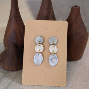 Dangle Boho Earrings | Geometric dangle earrings | Neutral colors boho earrings - gift for bridesmaids white & grey earrings