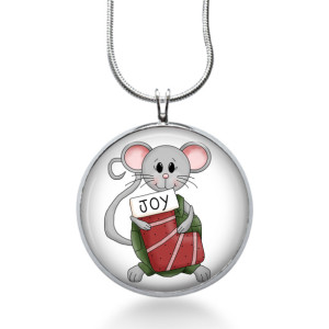 Stocking Mouse Necklace - Christmas Jewelry - Animal Pendant- Joy