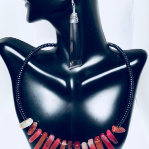 Red Glass and Metal Statement Jewelry Set