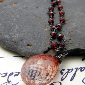 Vampire's Tears Necklace - Lepidocrosite, Red Zircon and Blackened Silver