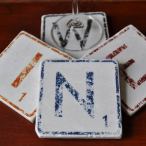 Wine Coasters. Distressed Look. Scrabble Tile. Ideal for Wedding, Anniversary, Birthday, Christmas, Hobby Coasters, Unique Gift. Handmade.