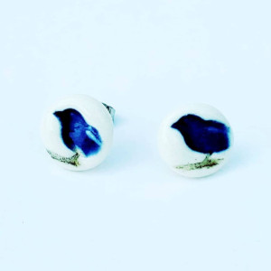 Porcelain bird studs in blue or red
