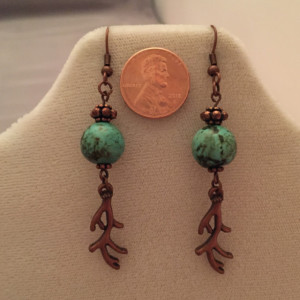 Copper and Stabilized Turquoise with Antlers Dangle Earrings