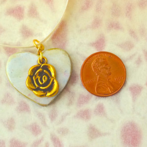 For the Love of the Craft Mixed Media Gold and White Gold Rose Heart Charm Pendant
