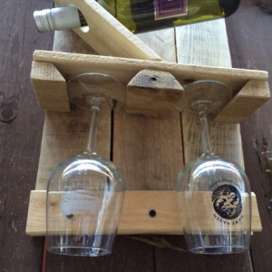 Rustic Handmade Wine Rack for 1 bottle and 2 glasses