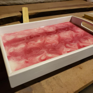 Large Pink and White Swirl Sparkle Serving Tray, Heart Resin Art, Epoxy Art, Hand Painted Tray, Bamboo Serving Tray, Epoxy Resin Art Tray