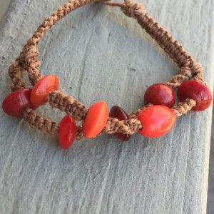 Hemp woven simple bracelet, simple knot, hemp, hemp bracelet, red beads, layered hemp bracelet