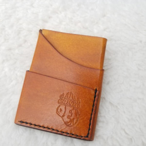 Leather Card Wallet Light brown with black thread