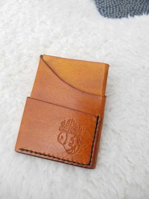 Leather Card Wallet Light brown with black thread