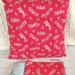 Fashion Doll Sleeping Bag with Matching Full Size Throw Pillow in Red Print