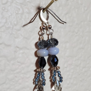 Necklace/Earrings - Blue Lace Agate in Glass Beaded Bezel, ID - 292