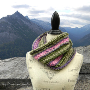 Bouquet - Ladies Hand Knit Cowl in Pink Purple and Green