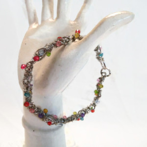  Swarovski Crystal Bead Sculptural Wire Bracelet