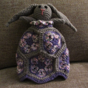 Crochet Bunny Security Blanket, Crochet Rabbit, African Flower Baby Toy, Stuffed Bunny Lovey, Crochet Granny Square Security Blanket