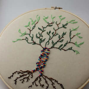 DNA Tree of Life Hand Embroidered 8 Inch Hoop, Beautiful Wall Hanging Fiber Art. Perfect for the Science Lover! 