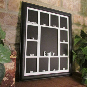 School Years Frame with Name Graduation Collage K-12 Black Picture Frame White Matte 11x14