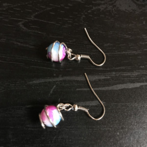 Silver and Pink, Purple, Blue swirl earring