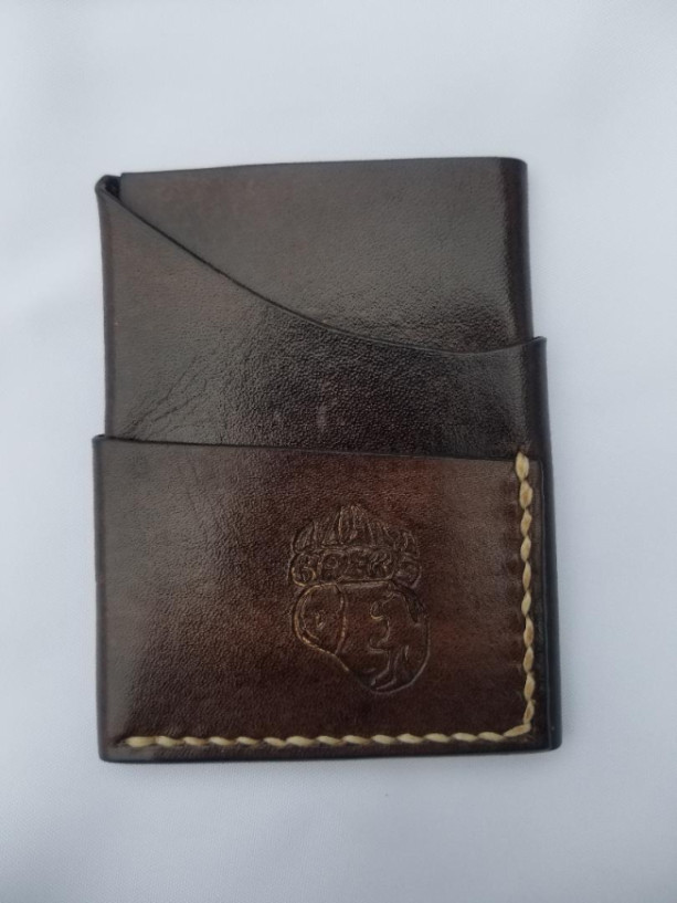 Leather Card Wallet Chocolate brown with cream colored thread