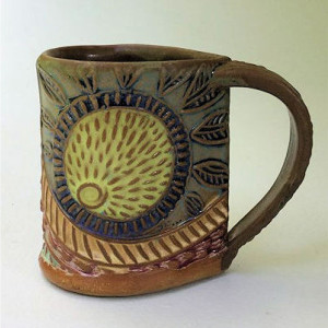 Sunny Day Mug Sun Burst Pottery Mug Coffee Cup Handmade Functinal Tableware Microwave and Dishwasher safe 12 oz