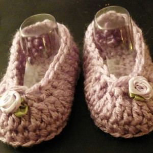 Baby Crocheted Slip-On Shoes - Purple with purple Silk flower