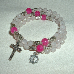 Rosary Bracelet of Rose Quartz and Agate, Silver Findings