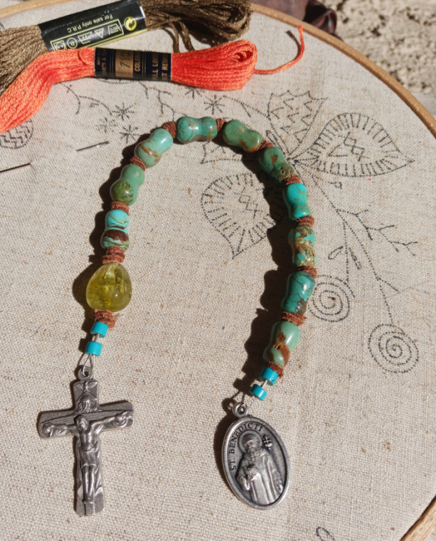 St Benedict Pocket Rosary Kingman Turquoise