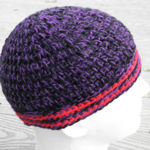 Cool Dark Violet/Purple Medium Crocheted Scull Cap - Handmade by Michaela