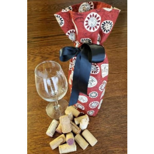 Wine Bottle Bags, Fabric Reusable with Attached Ribbon, Handmade in the USA, 