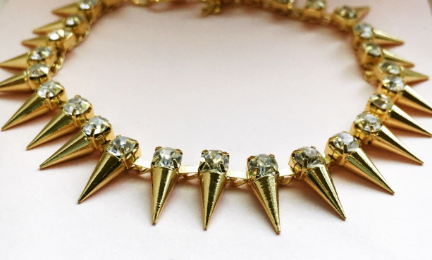 Spiked Bracelet with Diamonds, Golden Bracelet