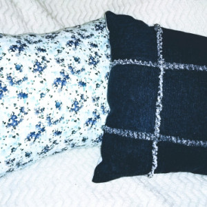 Denim Floral Ruffle Decorative Pillow Set