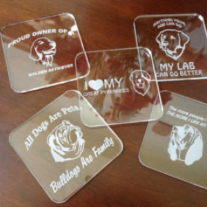 Custom Engraved Coasters Plastic Clear Acrylic Set of (6) Personalized